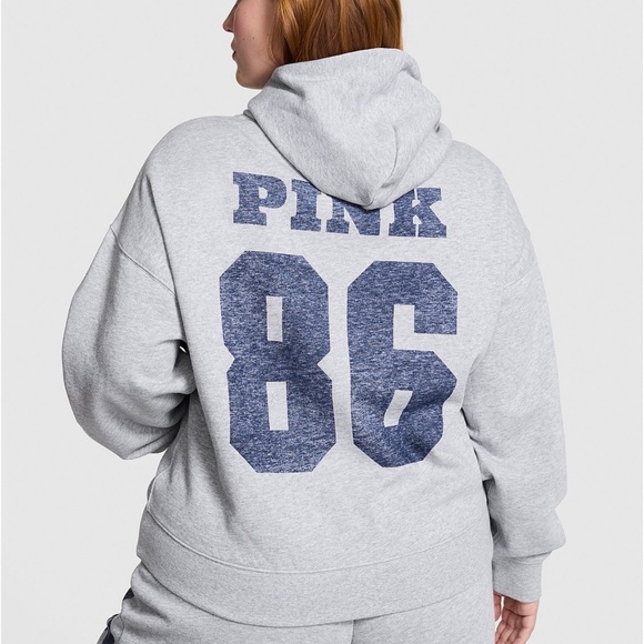 PINK Victoria's Secret Tops - PINK Victoria's Secret Gray Hoodie with Blue Print